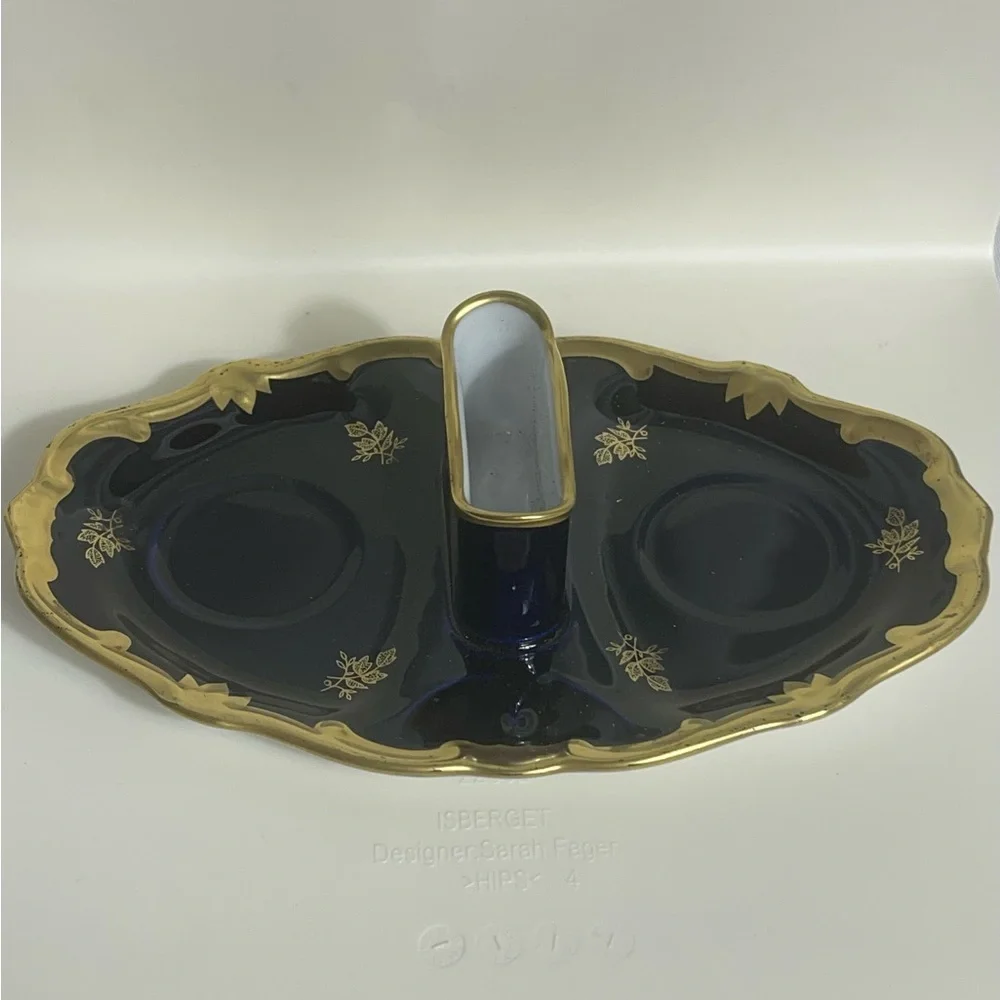 Vintage and Rare Echt Weimar- Kobalt 59 Elegant Gold and Blue Table Dish